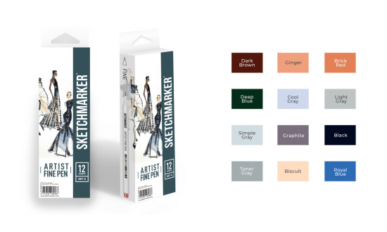 Набор капиллярных ручек Sketchmarker Artist fine pen Basic 3 12цв Набор капиллярных ручек Sketchmarker Artist fine pen Basic 3 12цв